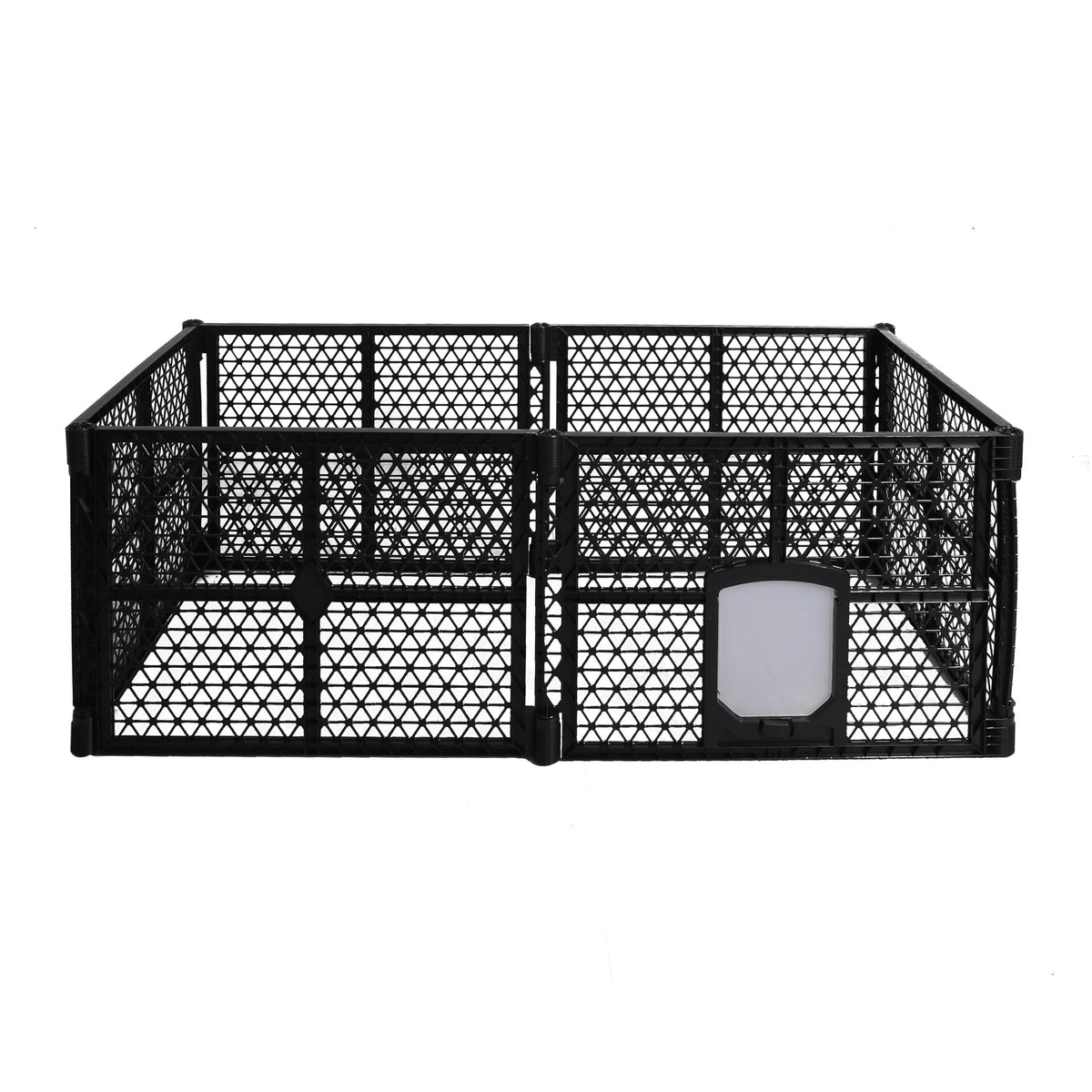 6-Panel Black Plastic Pet Playpen with Lockable Gate – 86 × 67 cm Panels