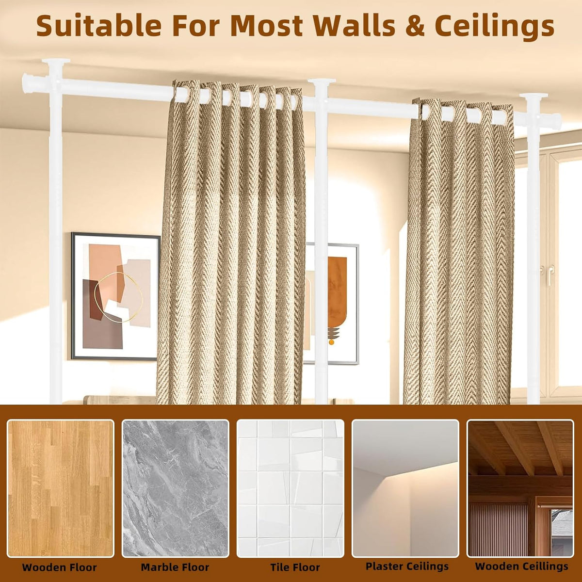 Heavy-Duty No-Drill Room-Divider Rod – 122–305 cm High