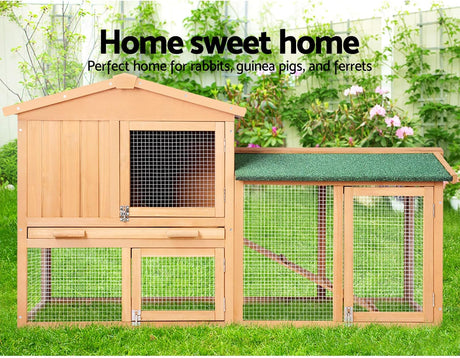 i.Pet Chicken Coop Large Rabbit Hutch, 138 x 49 x 85cm Coops Wooden Pet House Run Cage Walk in Guinea Pig Ferret Bunny Hen Chook, Outdoor Metal Door Roof Ladder Hatch Nestiong Box Farm