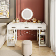 120 cm White Computer Desk with Fabric Drawers & Shelves