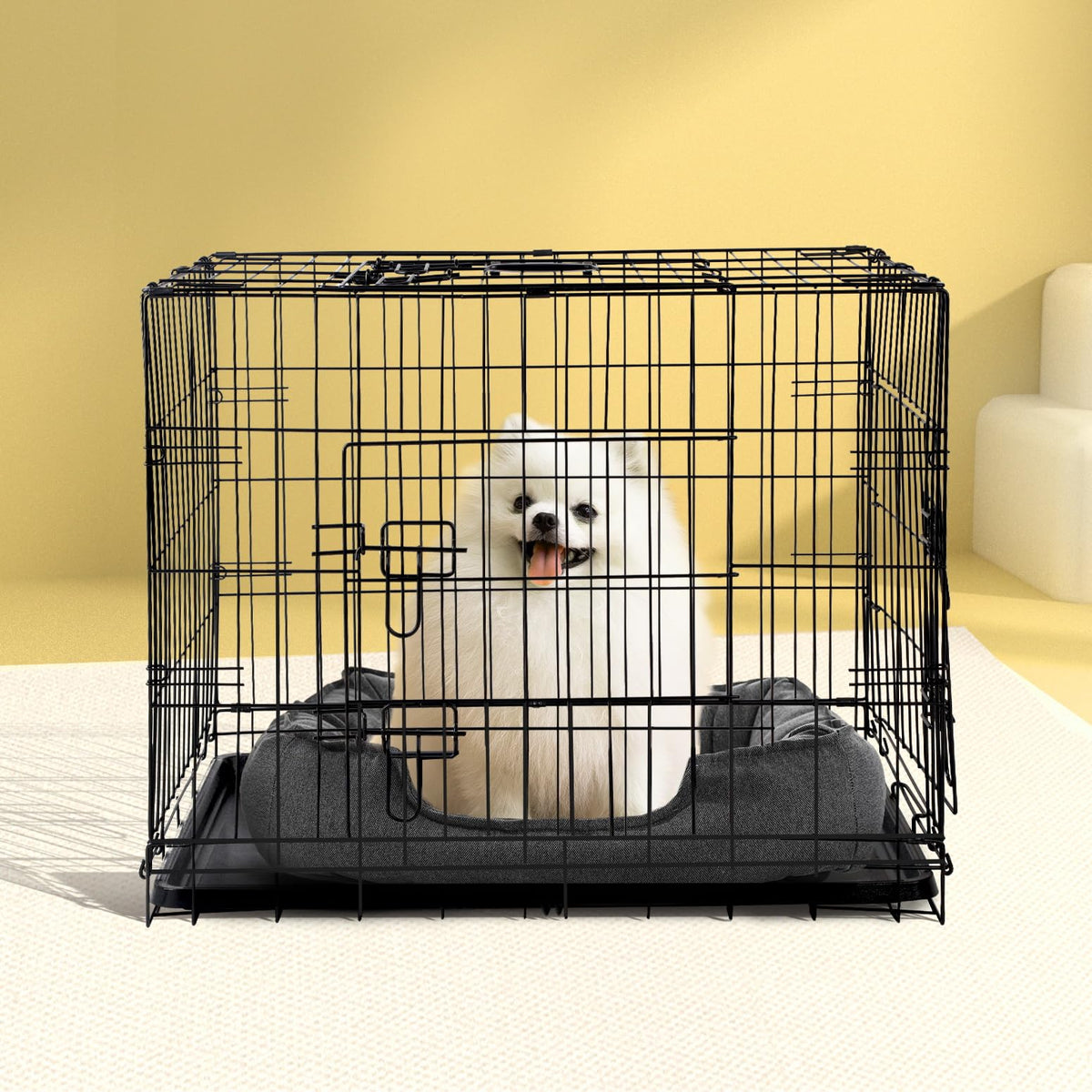 36-Inch Foldable Metal Dog Crate with 3 Doors & Removable Tray