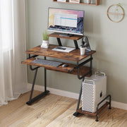 Rustic Computer Desk with Monitor Stand & Adjustable Storage