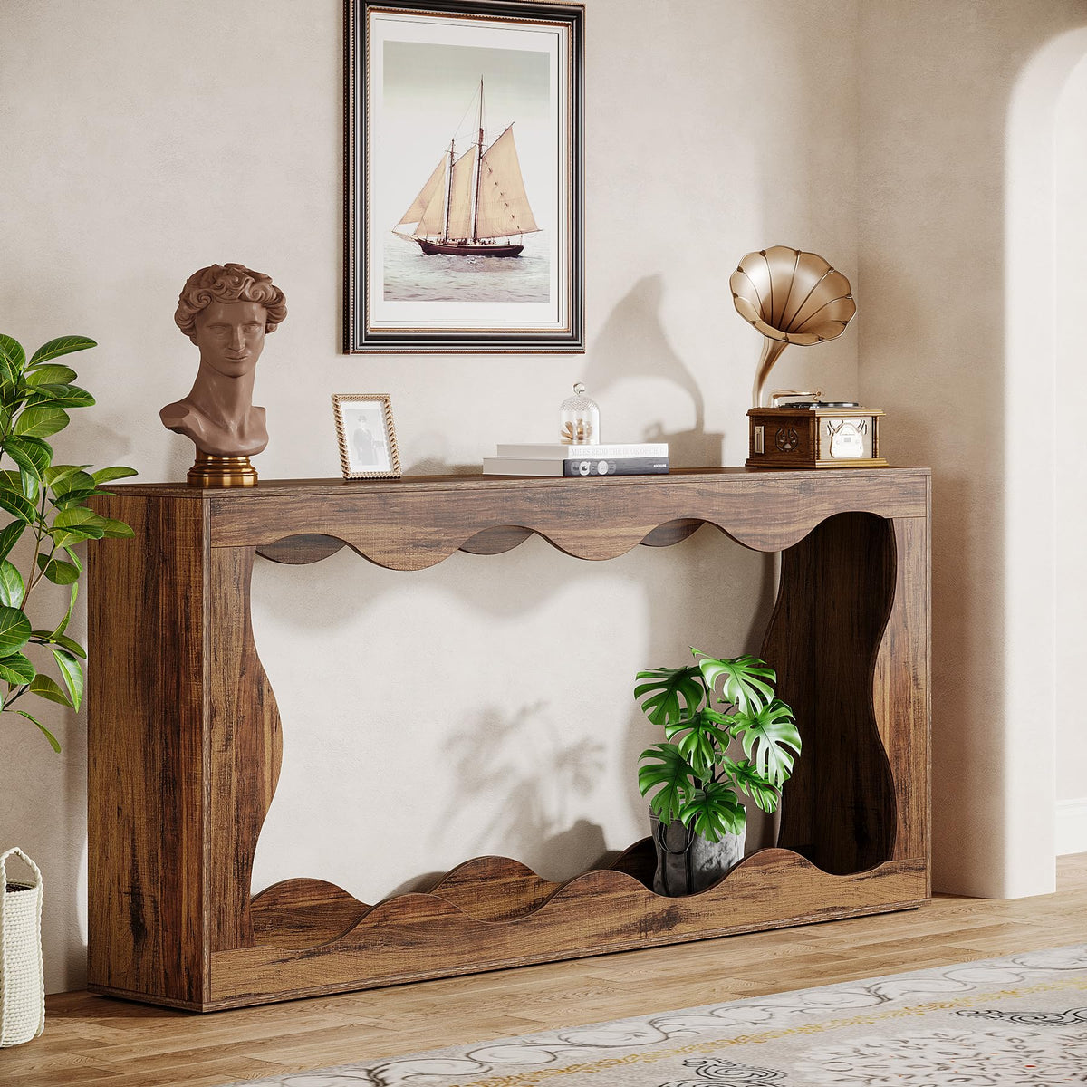 160 cm Farmhouse Console Table with Storage – Brown