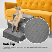 3-Step Grey Memory-Foam Pet Stairs with Washable Corduroy Cover
