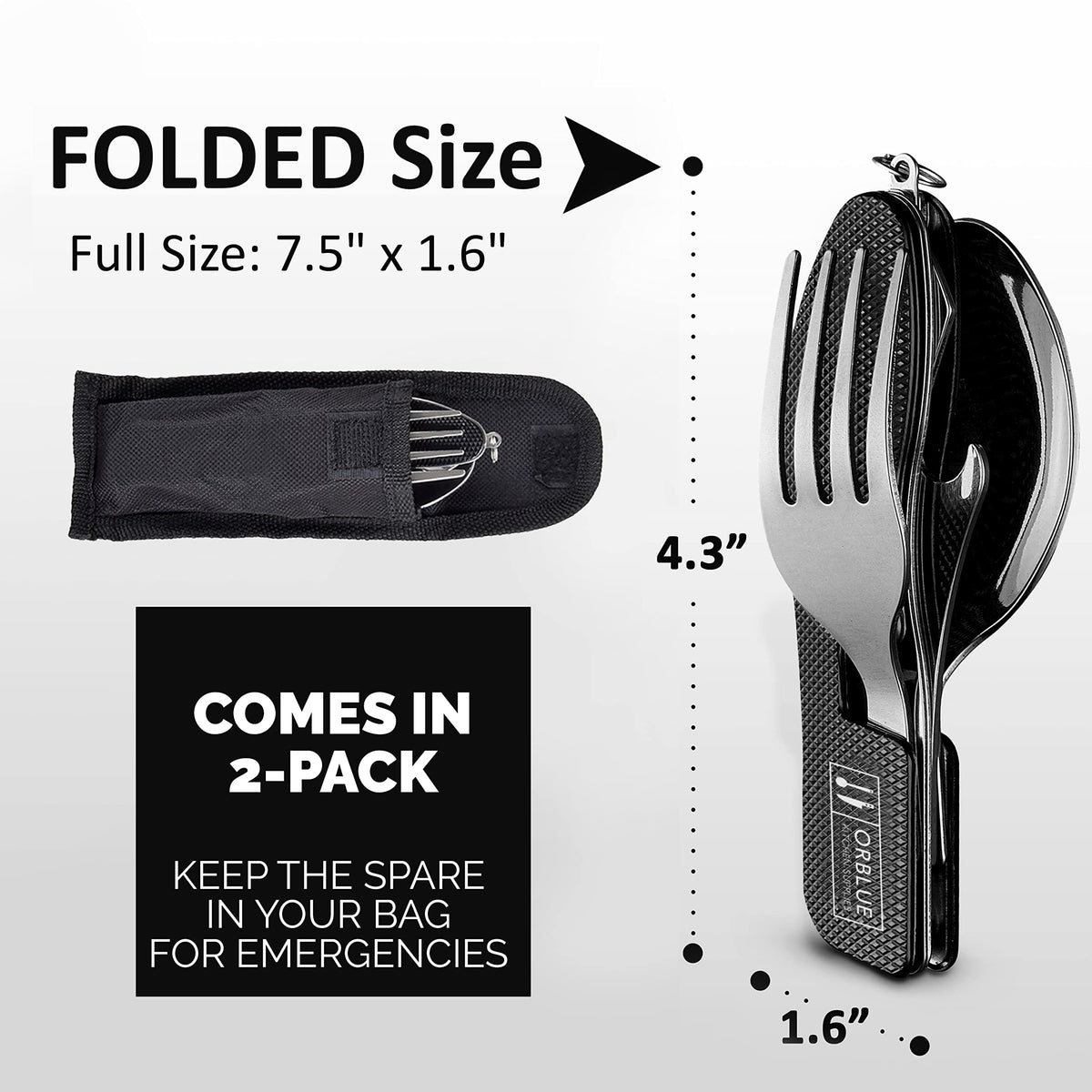 2-Pack 4-in-1 Stainless Steel Camping Cutlery Sets