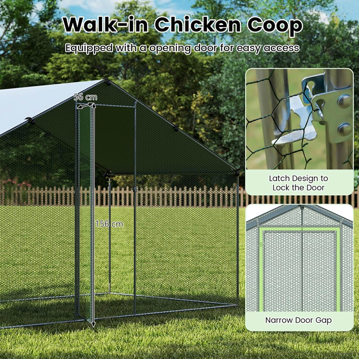 310 × 170 × 190 cm Galvanised Walk-In Poultry Run with Oxford Canopy