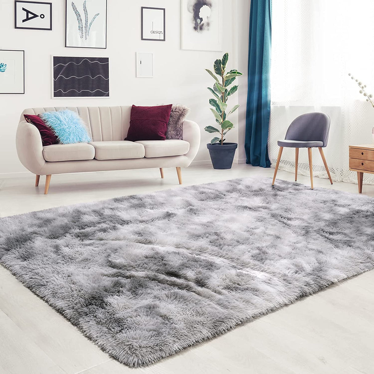 Super Soft Indoor Modern Shag Area Silky Smooth Fur Rugs Fluffy Rugs Anti-Skid Shaggy Area Rug Dining Room Home Bedroom Carpet Floor(Grey White, 120x160cm）