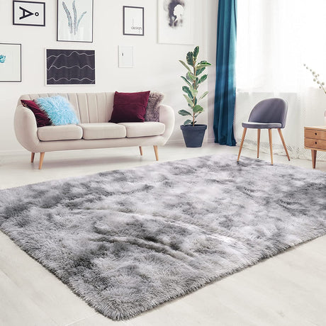 Super Soft Indoor Modern Shag Area Silky Smooth Fur Rugs Fluffy Rugs Anti-Skid Shaggy Area Rug Dining Room Home Bedroom Carpet Floor(Grey White, 120x160cm）