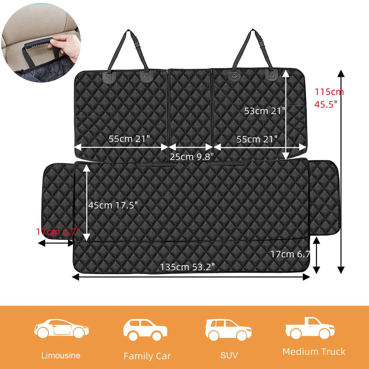 Dog Car Seat Cover for Back Seat Cover for Kids ISOFIX,Non Stick Fur Rear Seat Protector for Pet,Nonslip Waterproof Durable Interior Backseat Covers for Auto Van SUV(Large,Black)