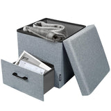 Folding Ottoman Storage Cube Footstool with Drawer Stool Blanket Box Oxford Linen 40x40x40cm
