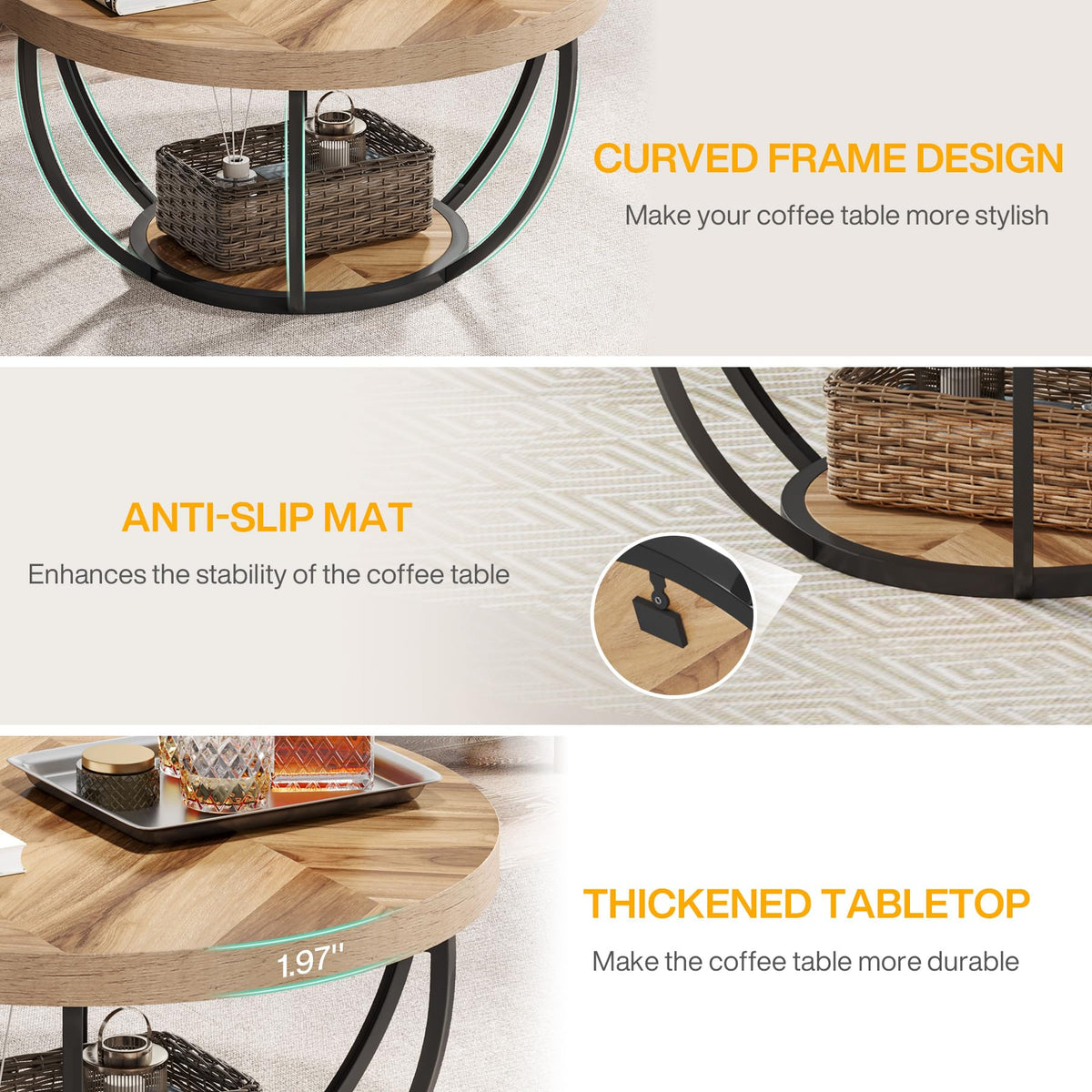 80 cm 2-Tier Round Industrial Coffee Table