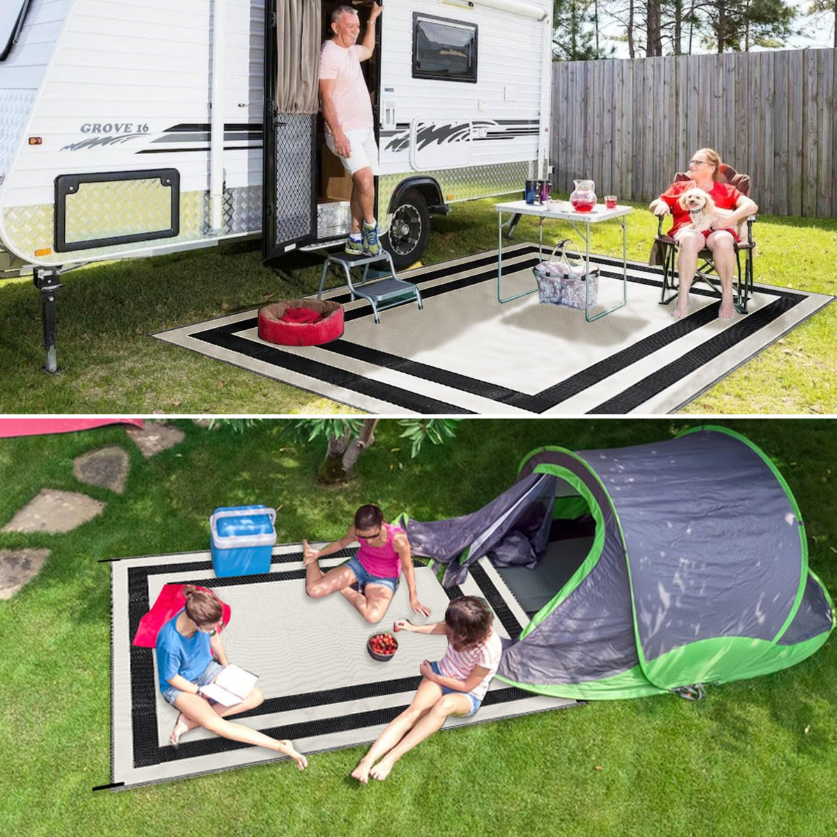 150 × 245 cm Black & White Reversible Outdoor Mat