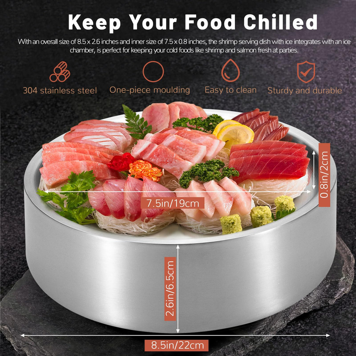 Stainless-Steel Chilled Serving Tray with Ice Chamber