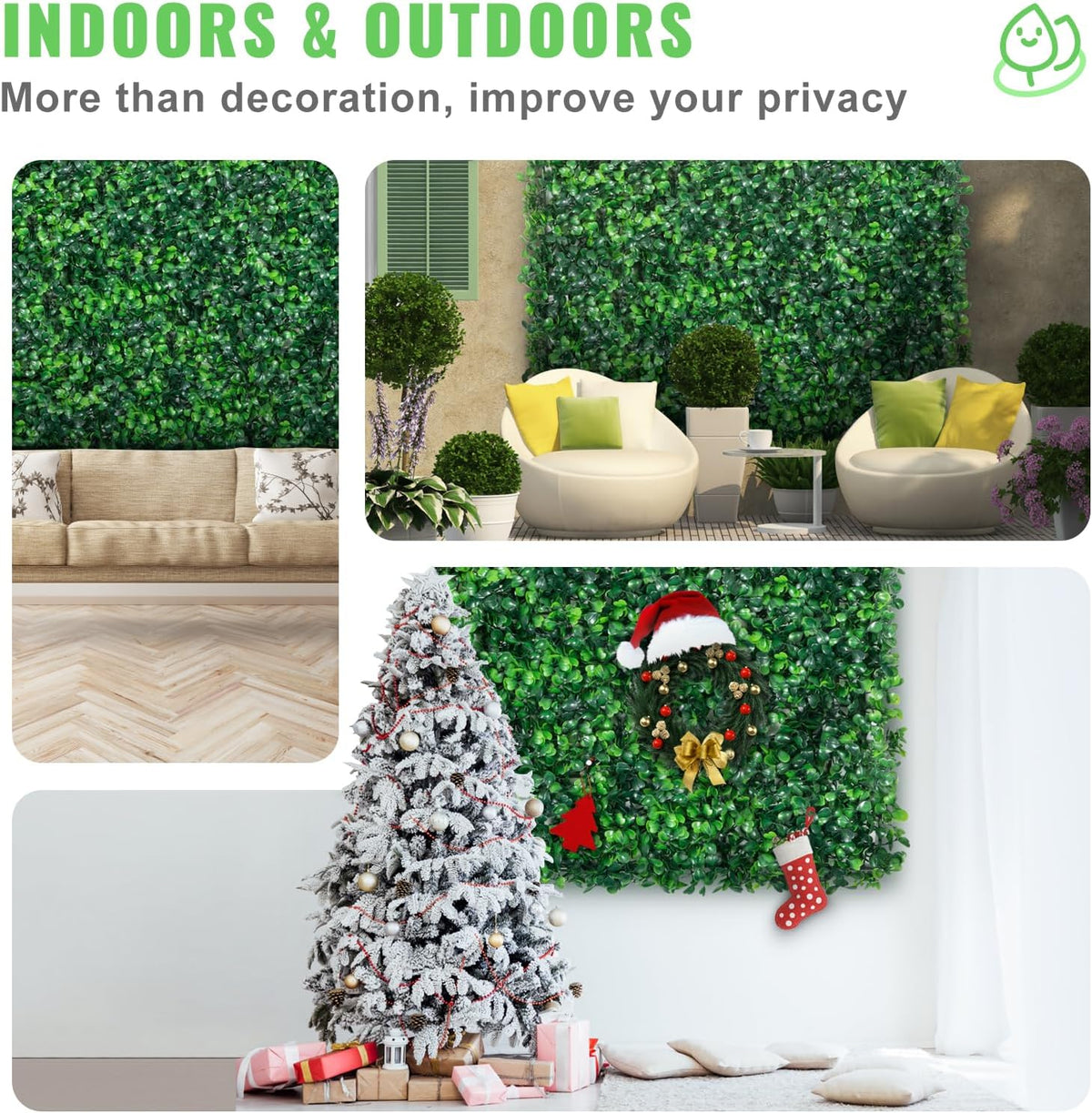 25 × 25 cm Artificial Boxwood Hedge Panels – 12 Pack