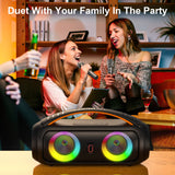 Karaoke Machine with Dual Microphones and Dazzling Lights,IPX5 Waterproof Bluetooth Speaker with Remote Control for Outdoor,Portable Boombox Support AUX/TF Card/TWS