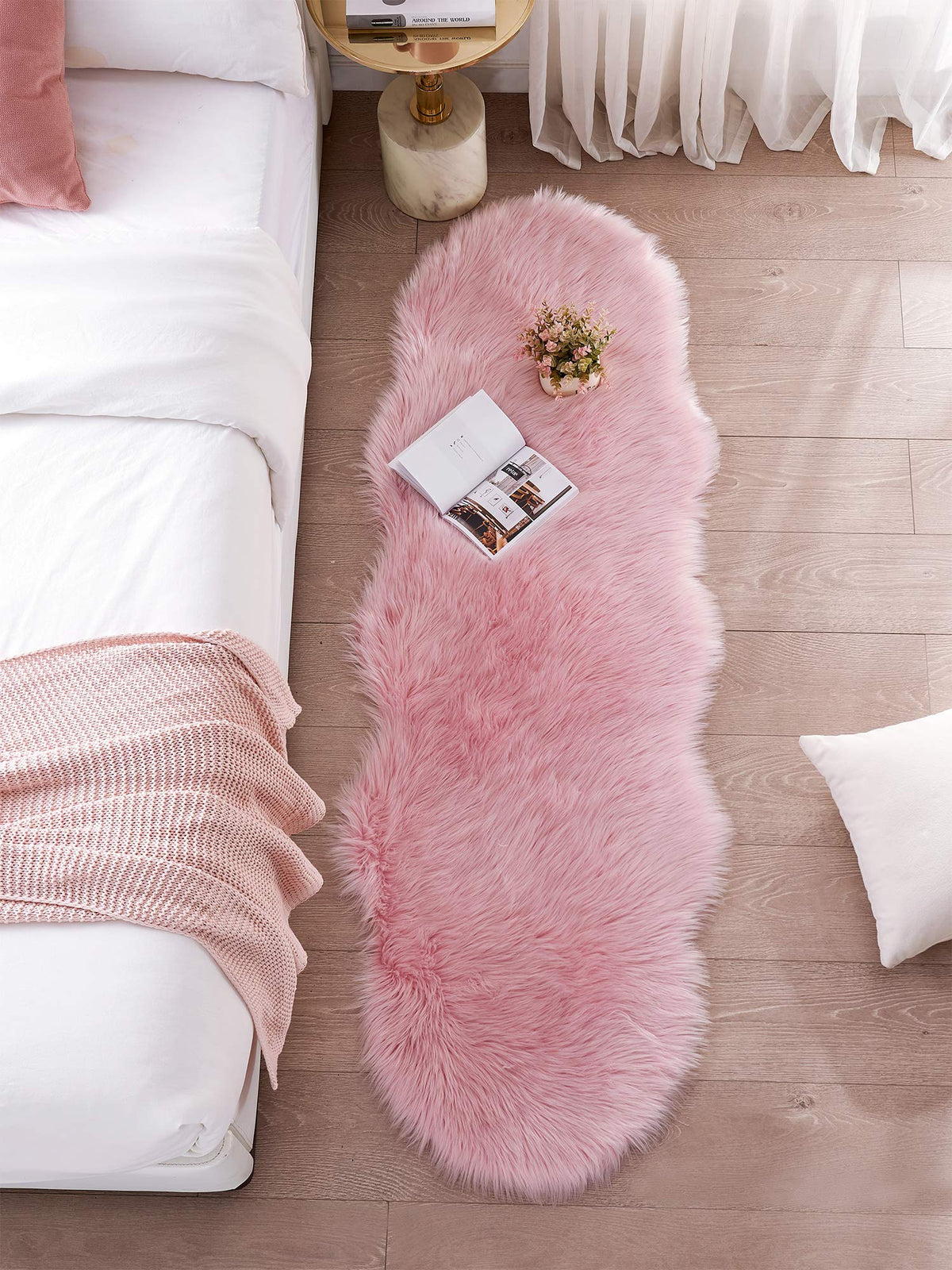 60 × 180 cm Pink Faux-Sheepskin Fur Runner