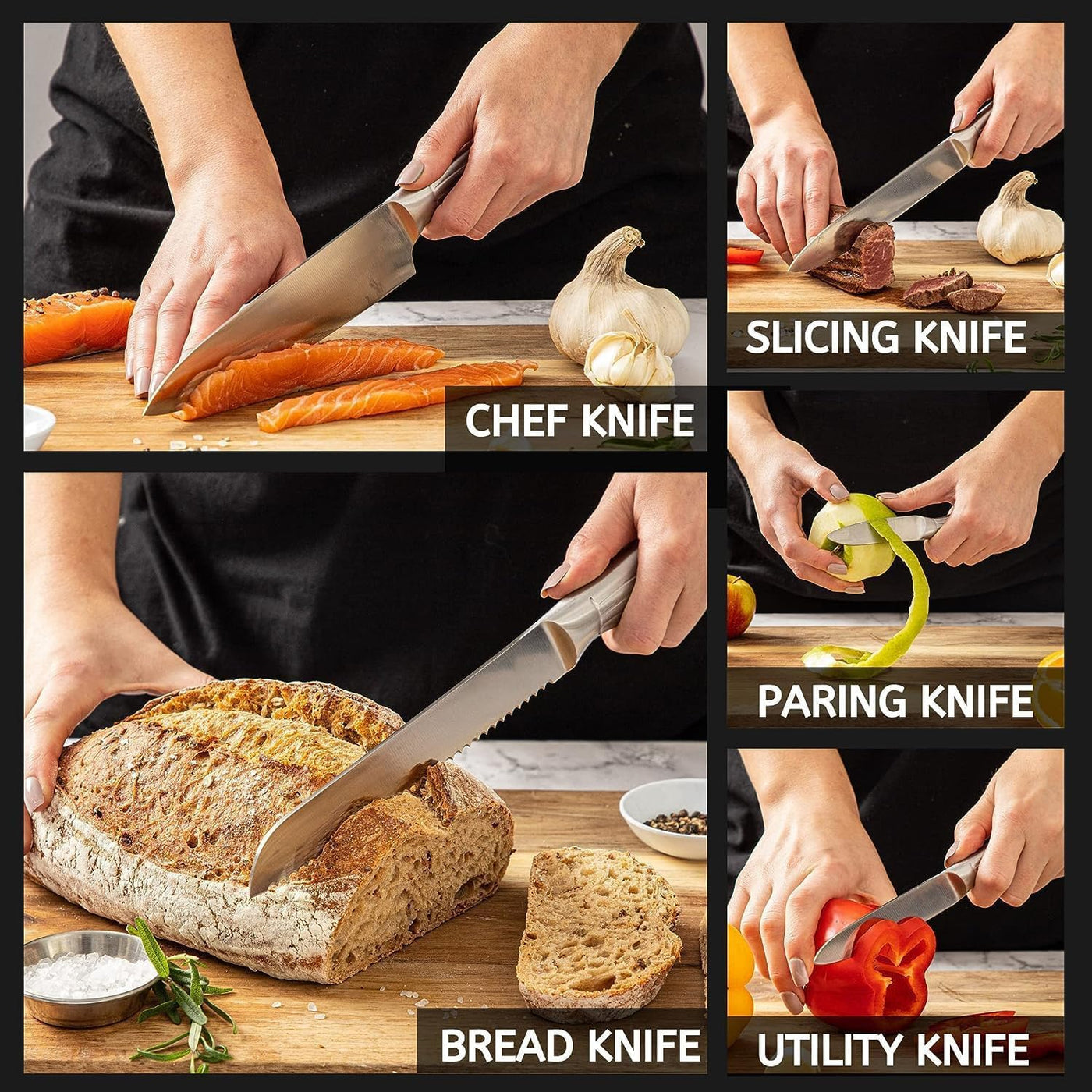 Stainless-Steel Kitchen Knife Set with 360° Rotating Block