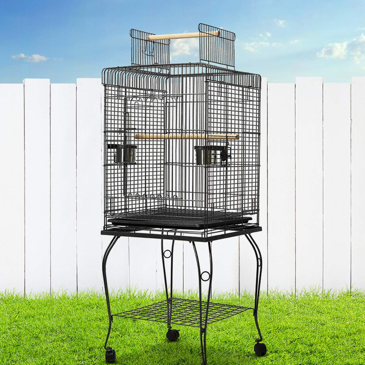 145 cm Rolling Bird Cage with 2 Perches & Removable Tray