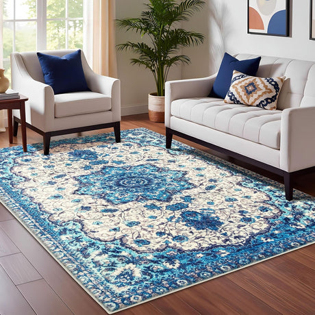 Calore Area Rugs Soft Carpet Modern Cashmere Rug for Bedroom Living Room Floor Mat Indoor Home Decorative Rugs Persian Rug (Blue, 80 * 120cm)