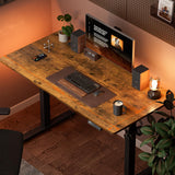 Electric Standing Desk, Height Adjustable Sit Stand Desk with Hooks for Home Office, Metal Frame Stand up Desk with Powerful Motor, Ergonomic Computer Desk for Home Office 120×60CM(Brown)