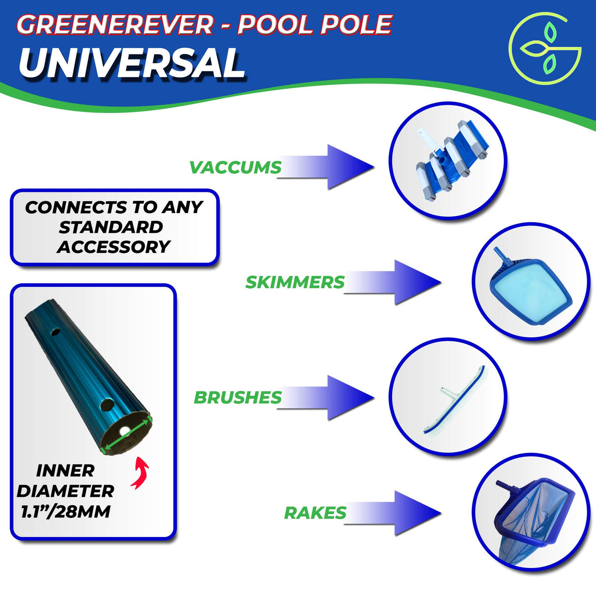 Swimming Pool Pole Telescopic Aluminum Rod for Skimmer Nets Vacuum Heads with Hoses Rakes Brushes | Adjustable Length | 1.1 mm Commercial Thick Pole | Ribbed Finish Blue 270 cm