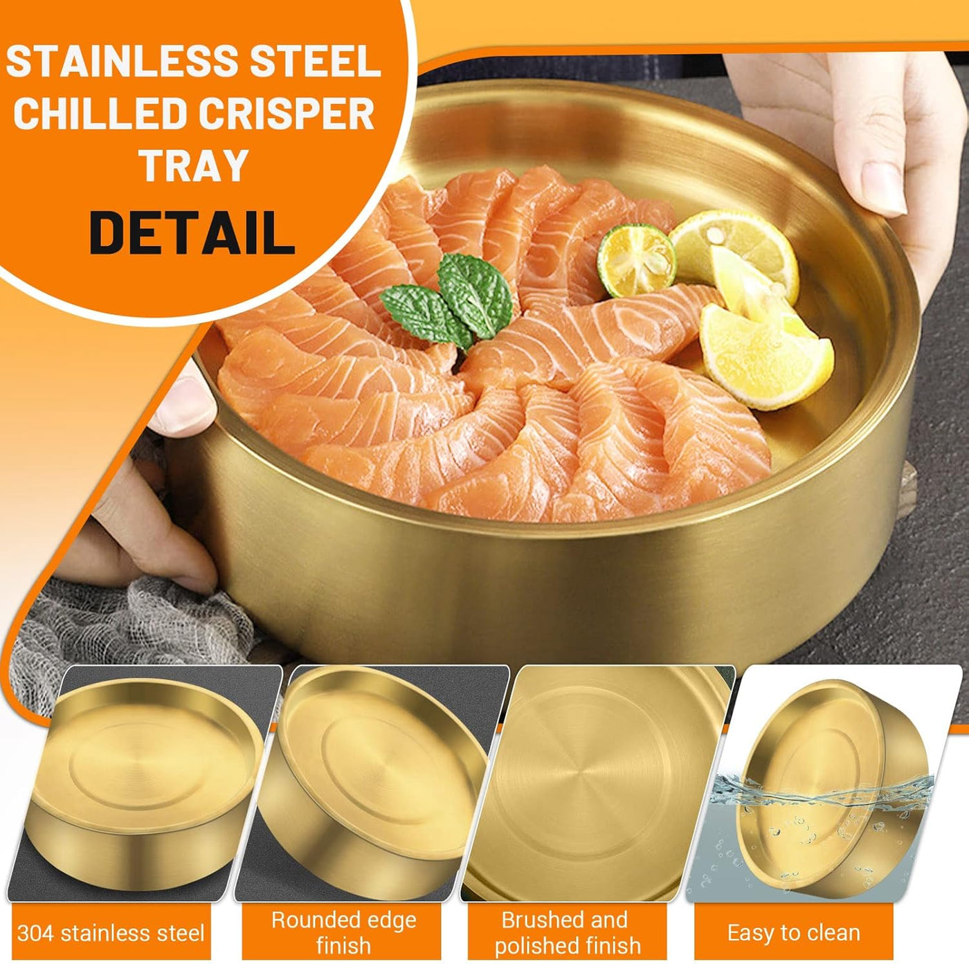 28 cm Gold Stainless-Steel Chilled Serving Tray