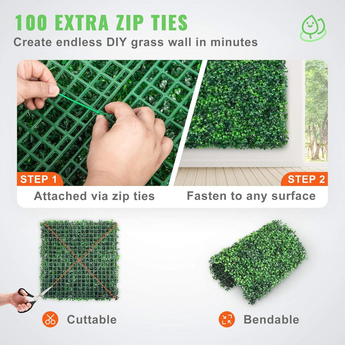 25 × 25 cm Artificial Boxwood Hedge Panels – 12 Pack