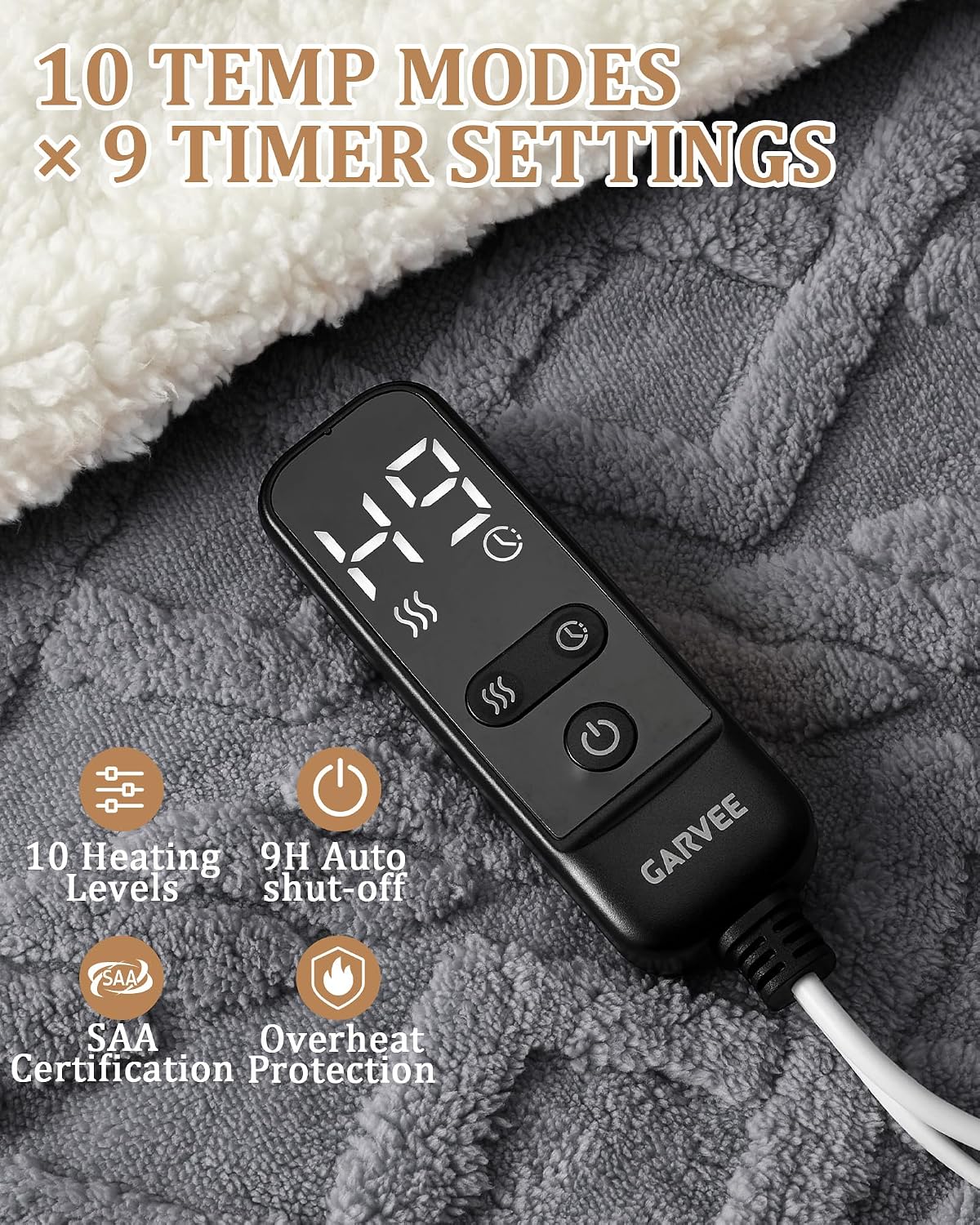 Milk Fleece Electric Heated Blanket – 10 Heat Levels, Auto-Off Timer, Machine Washable