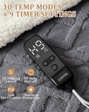 Milk Fleece Electric Heated Blanket – 10 Heat Levels, Auto-Off Timer, Machine Washable