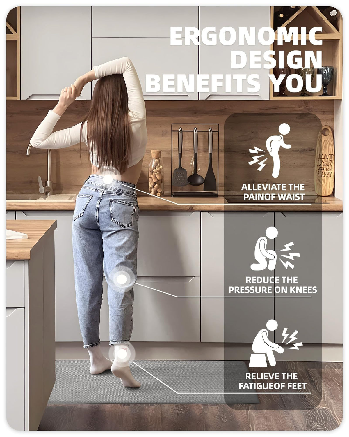2-Piece Grey Cushioned Kitchen Mat Set – 43 × 119 & 43 × 241 cm