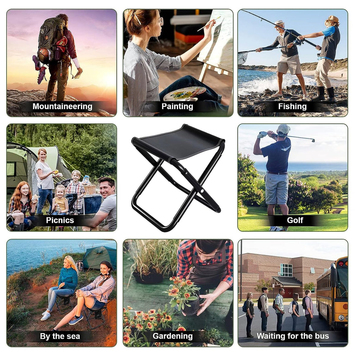 Compact 600D Folding Camping Stool with Carry Bag