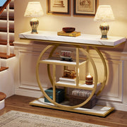 105 cm 4-Tier Industrial Console Table – White & Gold