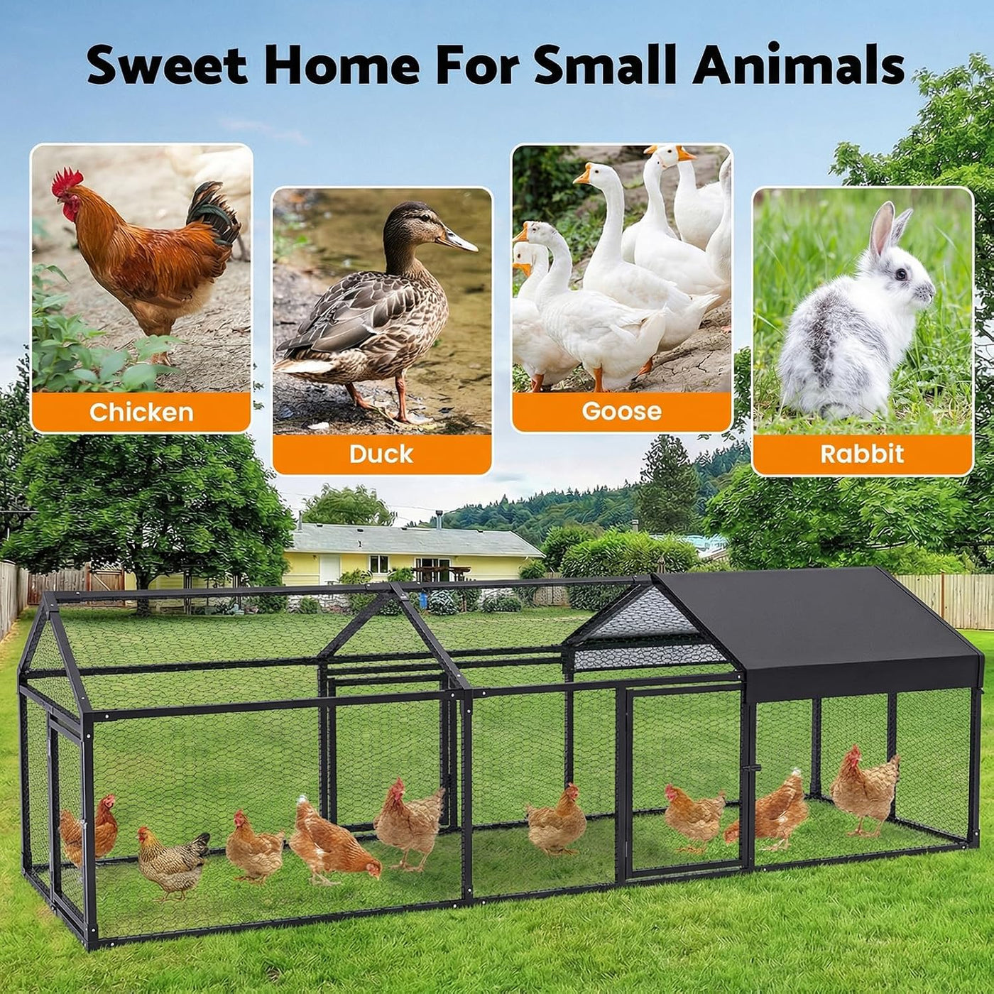 3×1×1m Metal Chicken Coop – Galvanised Outdoor Run with Waterproof Anti-UV Cover & 3 Lockable Doors