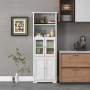 White Tall Pantry Cabinet with Glass Doors & Adjustable Shelves