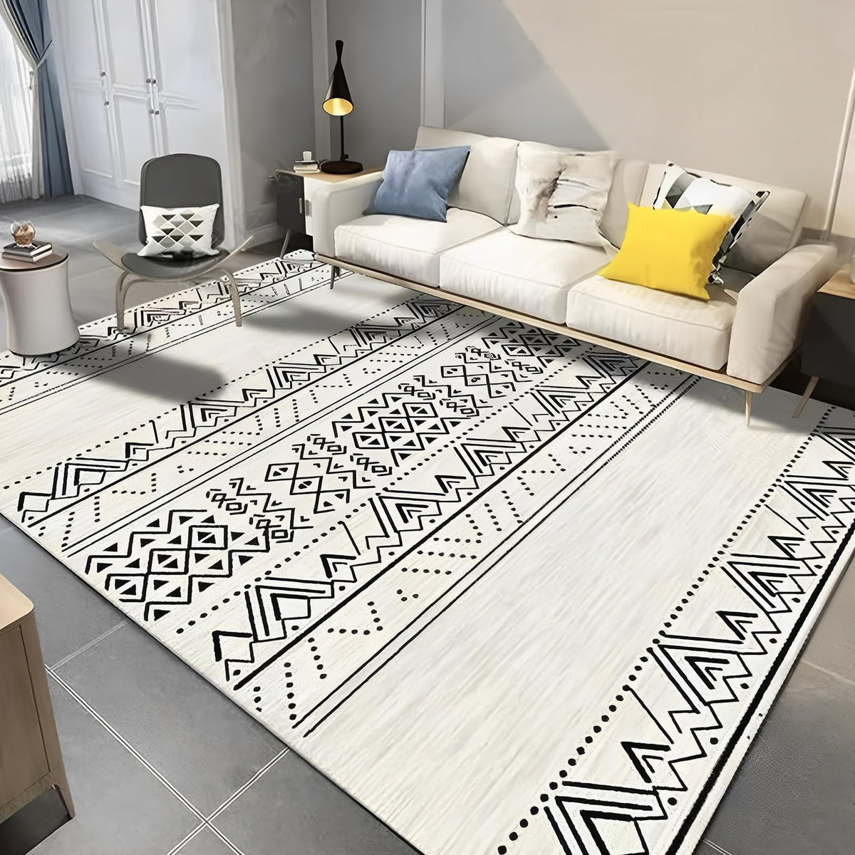 160 × 230 cm Moroccan Geometric Short-Pile Area Rug
