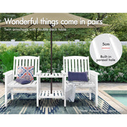 White Fir-Wood Twin Chair & Centre Table Set
