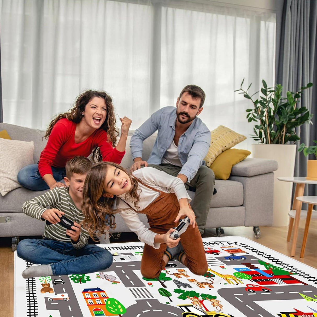 Play Mat Kids Rug Carpet Playmat Extra Large Learn Have Fun Safe Road Traffic System Multi Color Study Activity Centerpiece Play Mat for Playing with Cars for Bedroom Playroom