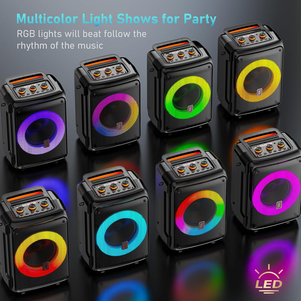 D13 Black Bluetooth Karaoke Speaker with 2 Microphones & DJ Lights