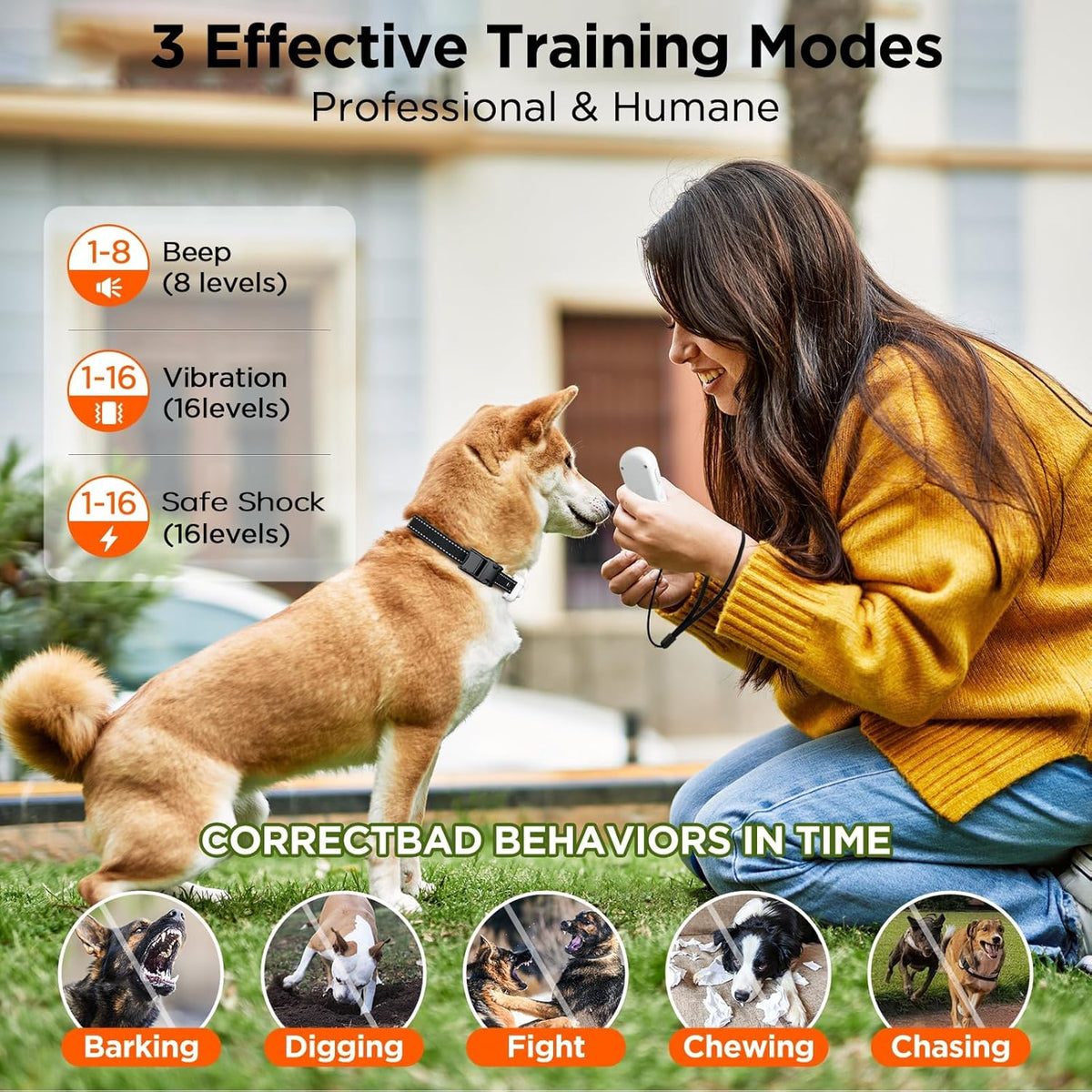 Remote Dog Training Collar with Beep, Vibration & Light – 3300ft