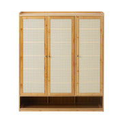 7-Tier Shoe Cabinet with 3 Rattan-Style Doors & Open Lower Shelf