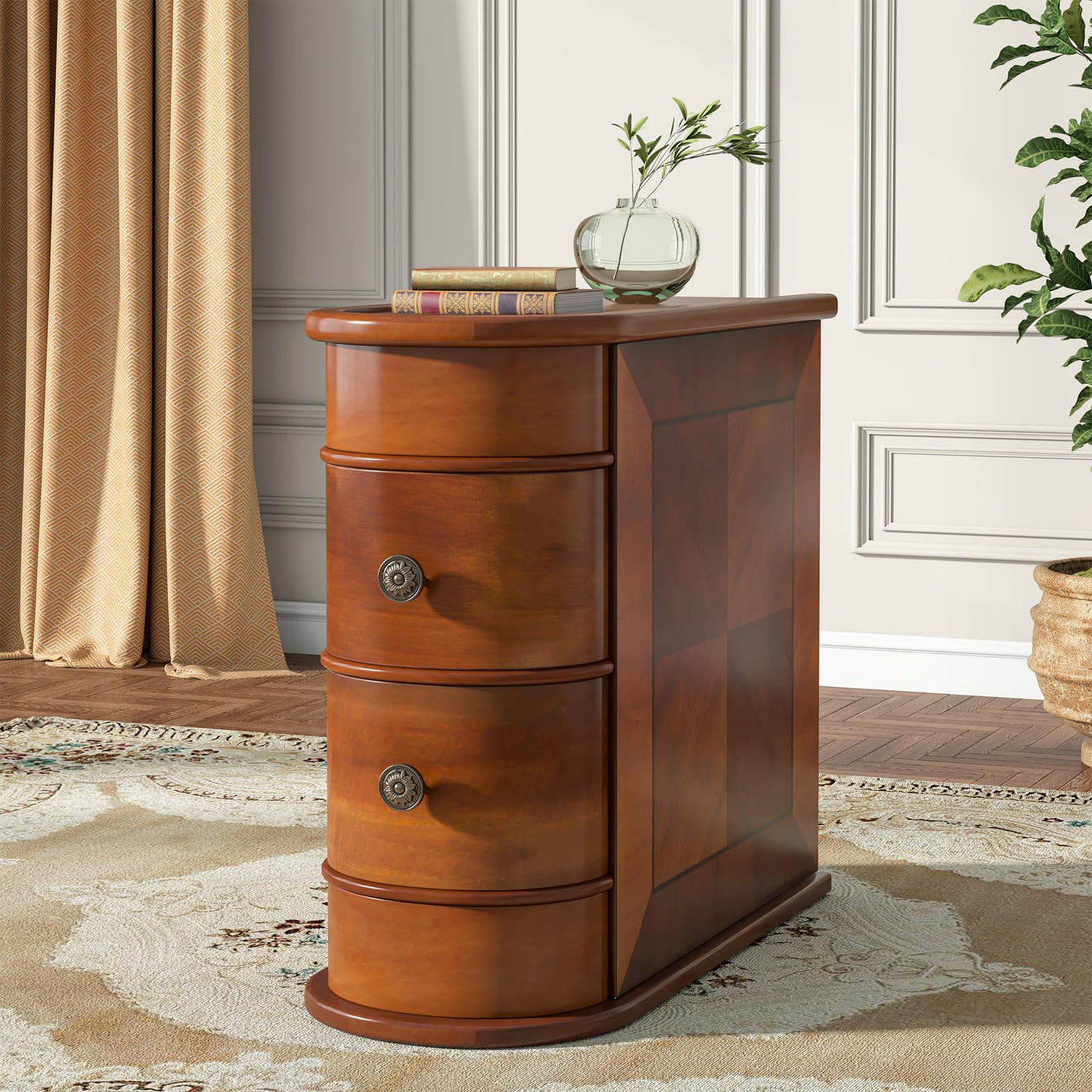 Solid-Wood 2-Drawer Narrow End Table – Walnut