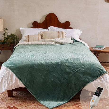 GOTCOZY Heated Blanket Electric Throw - 130x160cm Electric Blanket with 6 Heating Levels & 10 Hours Auto-Off Overheat Protection Soft Silky Plush Heating Blanket Machine Washable(Green)