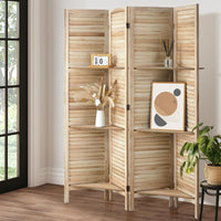 Oikiture Natural Paulownia-Wood 4-Panel Room Divider