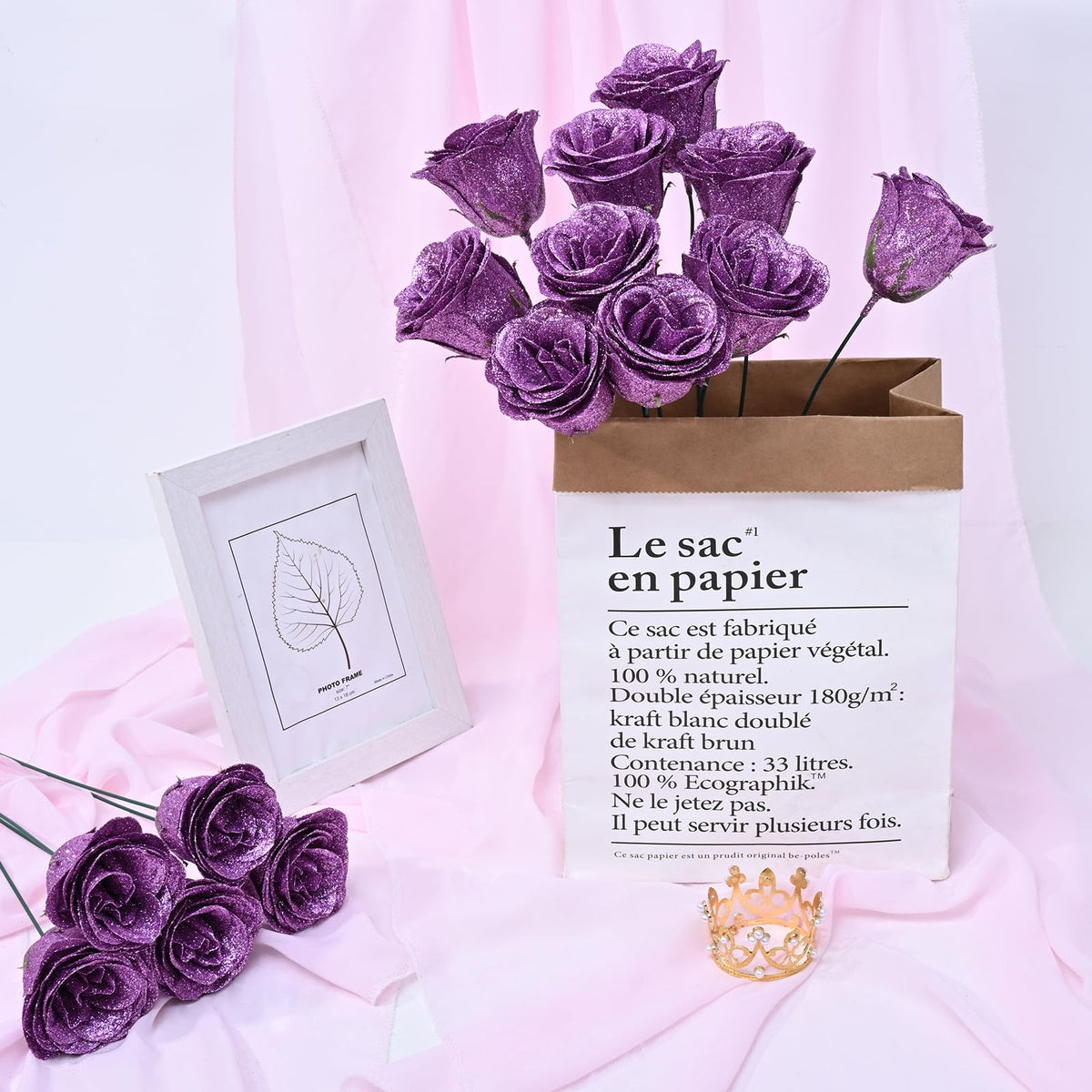 DIY Glitter Rose Bouquet Kit – 24 Artificial Roses
