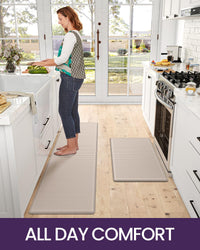 2-Piece Beige & White Cushioned Kitchen Mat Set – 43 × 74 & 43 × 150 cm