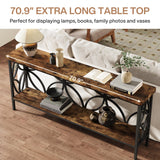 Narrow Sofa Table, Industrial Long Sofa Table Behind Couch, Entry Console Table with Storage for Entryway, Living Room, Foyer, Unique Design, Rustic Brown 70.9-Inch