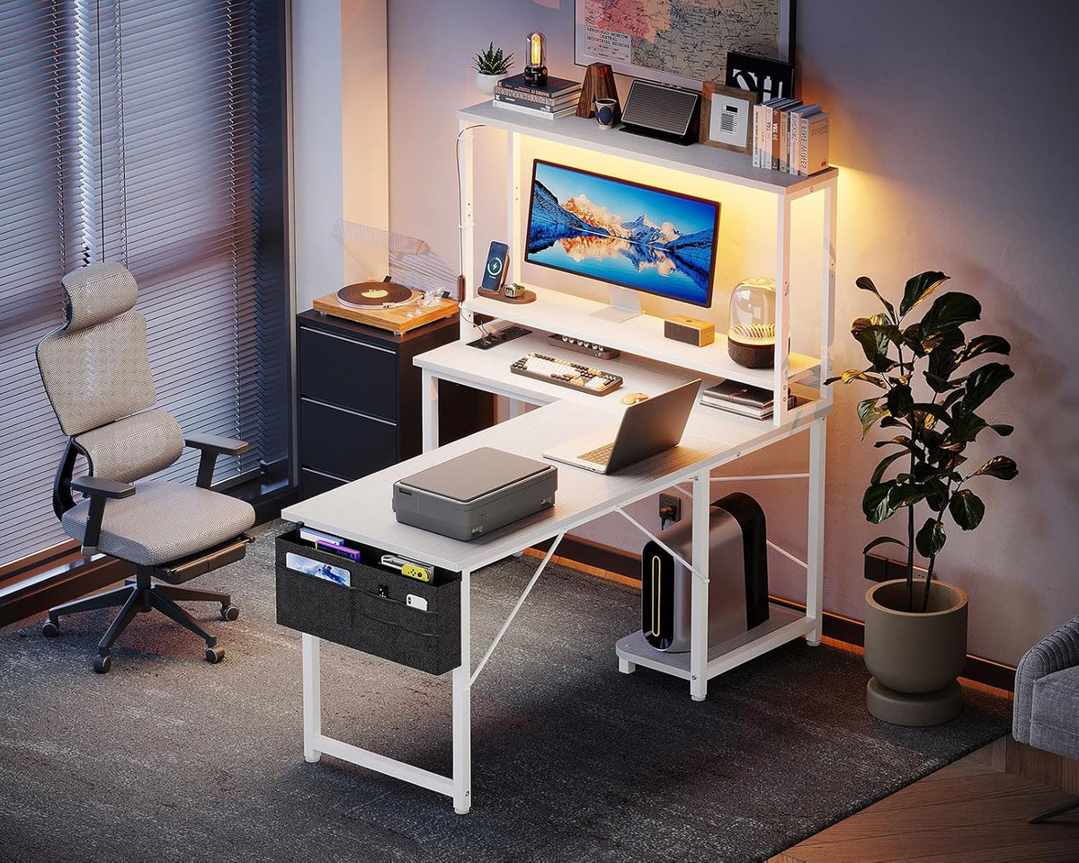 ODK Reversible L-Shaped Desk with LED Lights & Power Outlets