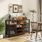 140 cm Rustic Wine Bar Cabinet with 8-Bottle Rack & Glass Holders