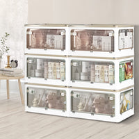 55L Stacked Storage Bins with Lids Collapsible Clothes Organiser Container Plastic Toy Book Camping Boxes with Wheel 5 Sides Open