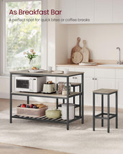 120 cm Kitchen Island with 3 Shelves – Greige & Black